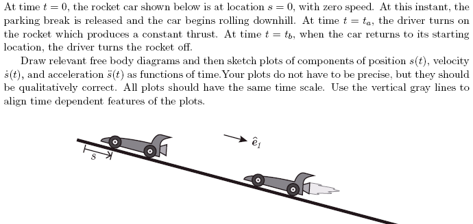 conceptual problem of a rocket car on a slope